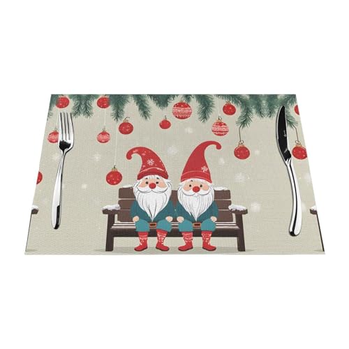 Gewebtes Tischset mit Weihnachtswichteln, langlebig, hitzebeständig, Tischmatte für Esstisch, Küche und Außenbereich, elegantes Design, leicht zu reinigen, PVC-Polyester-Matte von NPOREJKNGF