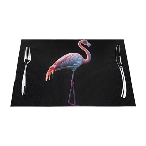 Gewebtes Tischset mit abstraktem Flamingo-Druck, langlebig, hitzebeständig, Tischmatte für Esstisch, Küche und Außenbereich, elegantes Design, leicht zu reinigen, PVC-Polyester-Matte von NPOREJKNGF