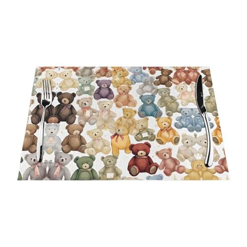 Gewebtes Tischset mit buntem Bären-Druck, langlebig, hitzebeständig, Tischmatte für Esstisch, Küche und Außenbereich, elegantes Design, leicht zu reinigen, PVC-Polyester-Matte von NPOREJKNGF