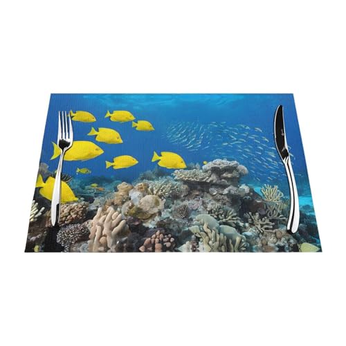 Gewebtes Tischset mit buntem Fischdruck, langlebig, hitzebeständig, Tischmatte für Esstisch, Küche und Außenbereich, elegantes Design, leicht zu reinigen, PVC-Polyester-Matte von NPOREJKNGF