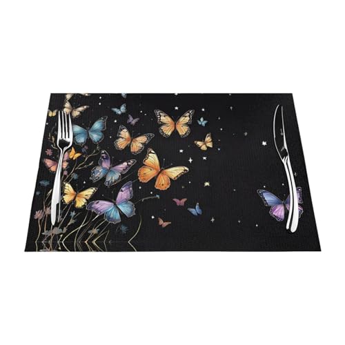 Gewebtes Tischset mit buntem Schmetterlingsdruck, langlebig, hitzebeständig, Tischmatte für Esstisch, Küche und Außenbereich, elegantes Design, leicht zu reinigen, PVC-Polyester-Matte von NPOREJKNGF