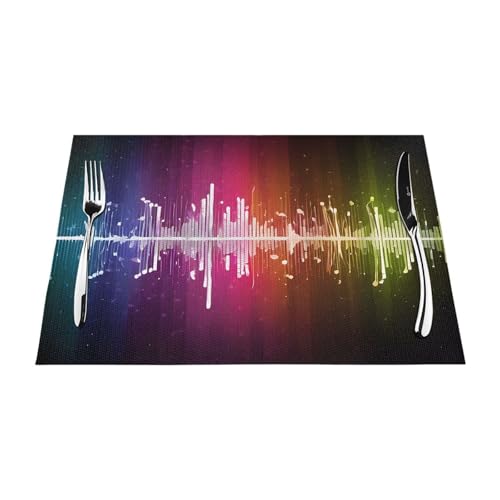 Gewebtes Tischset mit farbigen Musiknoten, langlebig, hitzebeständig, Tischmatte für Esstisch, Küche und Außenbereich, elegantes Design, leicht zu reinigen, PVC-Polyester-Matte von NPOREJKNGF