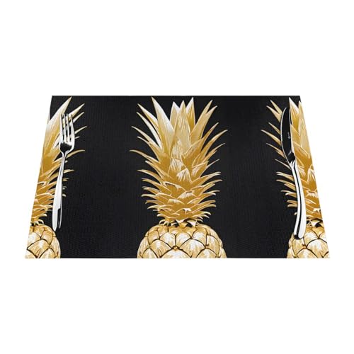 Gewebtes Tischset mit goldfarbenem Ananas-Druck, langlebig, hitzebeständig, Tischmatte für Esstisch, Küche und Außenbereich, elegantes Design, leicht zu reinigen, PVC-Polyester-Matte von NPOREJKNGF