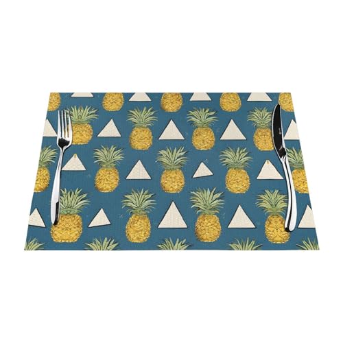Gewebtes Tischset mit goldfarbenem Ananas-Hintergrund, langlebig, hitzebeständig, Tischmatte für Esstisch, Küche und Außenbereich, elegantes Design, leicht zu reinigen, PVC-Polyester-Matte von NPOREJKNGF