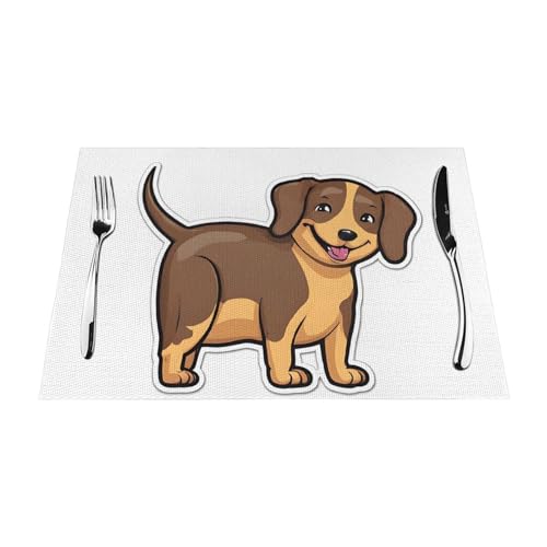 Gewebtes Tischset mit lustigem Dackel-Motiv, langlebig, hitzebeständig, Tischmatte für Esstisch, Küche und Außenbereich, elegantes Design, leicht zu reinigen, PVC-Polyester-Matte von NPOREJKNGF