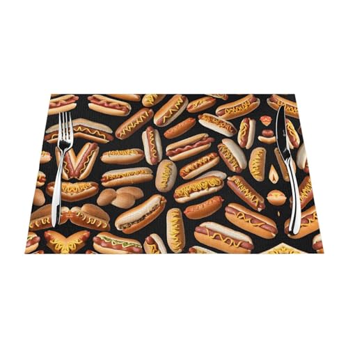 Gewebtes Tischset mit lustigem Essen, Hot Dogs, langlebig, hitzebeständig, Tischmatte für Esstisch, Küche und Außenbereich, elegantes Design, leicht zu reinigen, PVC-Polyester-Matte von NPOREJKNGF