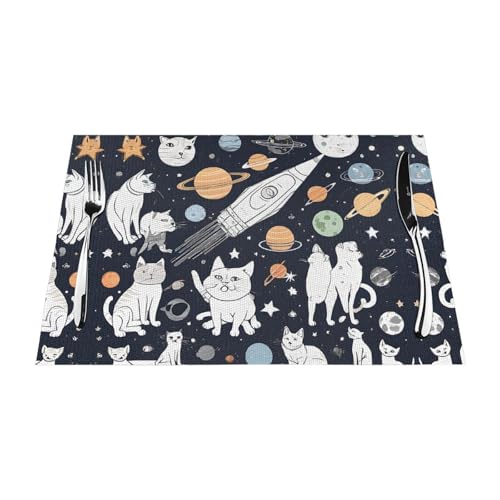 Gewebtes Tischset mit lustigem Katzen-Astronauten-Druck, langlebig, hitzebeständig, Tischmatte für Esstisch, Küche und Außenbereich, elegantes Design, leicht zu reinigen, PVC-Polyester-Matte Gewebtes Tischset mit lustigem Katzen-Astronauten-Druck, langlebig, hitzebeständig, Tischmatte für Esstisch, Küche und Außenbereich, elegantes Design, leicht zu reinigen, PVC-Polyester-Matte von NPOREJKNGF