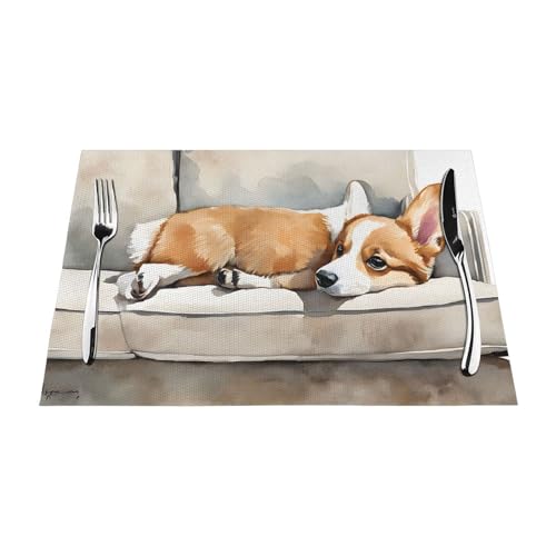 Gewebtes Tischset mit niedlichem Corgi-Druck, langlebig, hitzebeständig, Tischmatte für Esstisch, Küche und Außenbereich, elegantes Design, leicht zu reinigen, PVC-Polyester-Matte von NPOREJKNGF