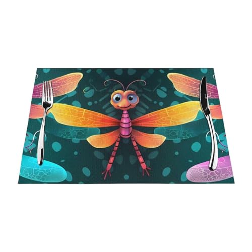 Gewebtes Tischset mit niedlichem Libellen-Druck, langlebig, hitzebeständig, Tischmatte für Esstisch, Küche und Außenbereich, elegantes Design, leicht zu reinigen, PVC-Polyester-Matte von NPOREJKNGF