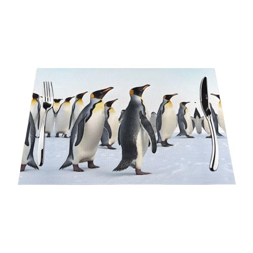 Gewebtes Tischset mit niedlichem Pinguin-Tiermuster, langlebig, hitzebeständig, Tischmatte für Esstisch, Küche und Außenbereich, elegantes Design, leicht zu reinigen, PVC-Polyester-Matte von NPOREJKNGF