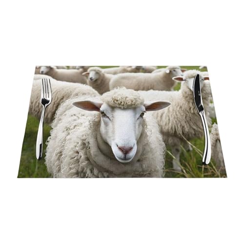 Gewebtes Tischset mit niedlichem Schaf-Lamm-Druck, langlebig, hitzebeständig, Tischmatte für Esstisch, Küche und Außenbereich, elegantes Design, leicht zu reinigen, PVC-Polyester-Matte von NPOREJKNGF
