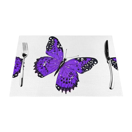 Gewebtes Tischset mit niedlichem violettem Schmetterlings-Druck, langlebig, hitzebeständig, Tischmatte für Esstisch, Küche und Außenbereich, elegantes Design, leicht zu reinigen, PVC-Polyester-Matte von NPOREJKNGF