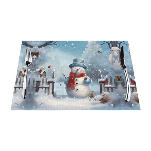 Gewebtes Tischset mit weihnachtlichem Schneemann-Druck, langlebig, hitzebeständig, Tischmatte für Esstisch, Küche und Außenbereich, elegantes Design, leicht zu reinigen, PVC-Polyester-Matte von NPOREJKNGF