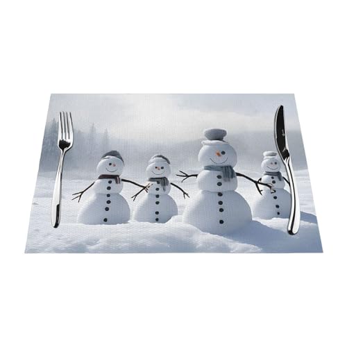 Gewebtes Tischset mit weihnachtlichem Schneemann-Druck, langlebig, hitzebeständig, Tischmatte für Esstisch, Küche und Außenbereich, elegantes Design, leicht zu reinigen, PVC-Polyester-Matte von NPOREJKNGF