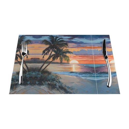 Kokosnuss-Strand-Hängematten-Druck, gewebt, langlebig, hitzebeständig, Tischmatte für Esstisch, Küche und Außenbereich, elegantes Design, leicht zu reinigen, PVC-Polyester-Matte von NPOREJKNGF