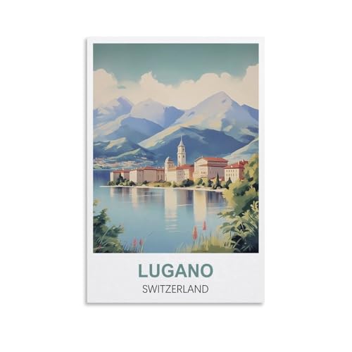 NPRZM Metallblechschild Lugano Schweiz Vintage Schild Retro Blechschilder Vintage Metallblechschild für Bar Zuhause Wand Metalldekoration 15x30cm von NPRZM