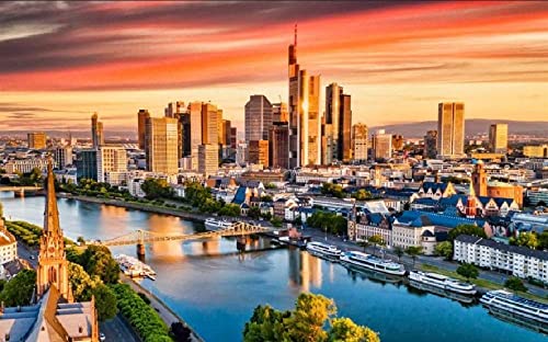 Sonnenuntergang Wolkenkratzer Frankfurt Cityscape Diy 5D Diamond Painting By Number Unique Kits Home Wall Decor Crystal 50x60CM von NPRZM