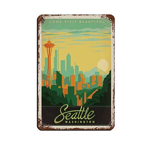Vintage-Blechschilder, Seattle Skyline, Metall-Reise-Blechschilder, Wanddekoration für Café, Bar, Pub, Zuhause, 15 x 30 cm Vintage-Blechschilder, Seattle Skyline, Metall-Reise-Blechschilder, Wanddekoration für Café, Bar, Pub, Zuhause, 15 x 30 cm von NPRZM