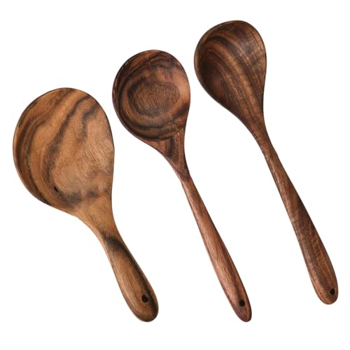 NPXUAMTJ Holzkelle Zum Rühren des Kochens Mit Hitzes Schicht Ergonomischer Servierlöffel Hitzebeständiges Reispaddel Natürlicher Holzkochenlöffel von NPXUAMTJ