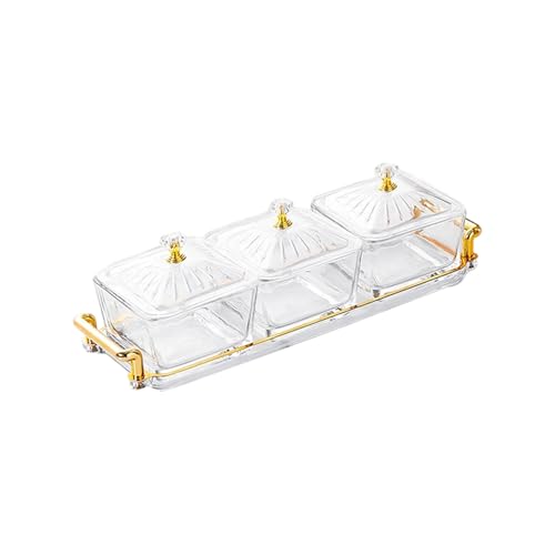 NPXUAMTJ Clear Striped Serving Court Mit 3 Abschnitten Food Organisatoren Schüsseln Mit Cover Küche Haus Unterhalten Essentielles Glas Obst Vorspeise Tablett von NPXUAMTJ
