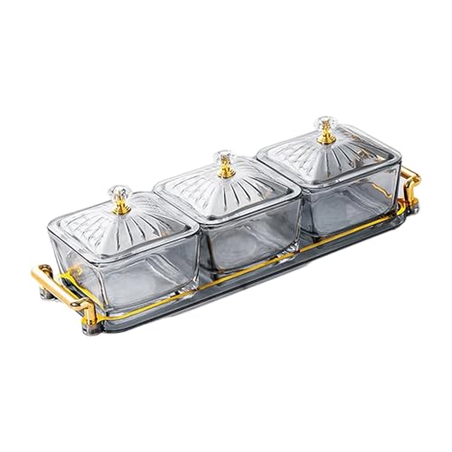 NPXUAMTJ Clear Striped Serving Court Mit 3 Abschnitten Food Organisatoren Schüsseln Mit Cover Küche Haus Unterhalten Essentielles Glas Obst Vorspeise Tablett von NPXUAMTJ