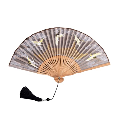 NPXUAMTJ Handgefertigter faltbarer Handventilator mit anmutigem Kranichmuster, ideal für traditionelle Kulturbegeisterte, Party-Kraniche-Motiv-Fächer von NPXUAMTJ