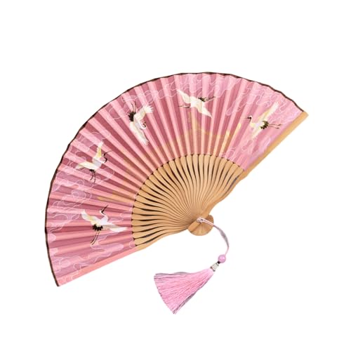 NPXUAMTJ Handgefertigter faltbarer Handventilator mit anmutigem Kranichmuster, ideal für traditionelle Kulturbegeisterte, Party-Kraniche-Motiv-Fächer von NPXUAMTJ