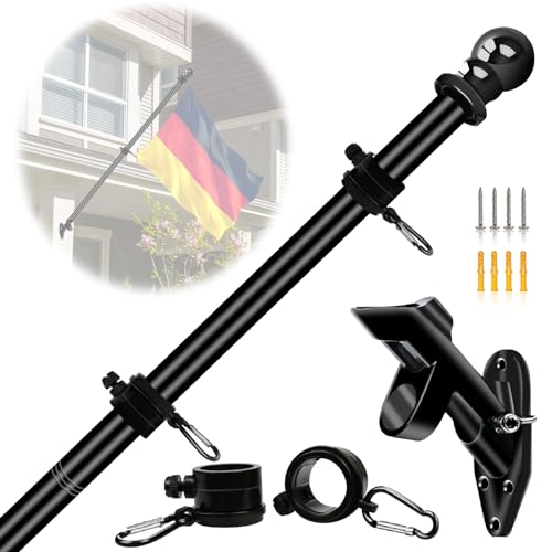 NQ Fahnenmast Stabil 1.5M (5FT),Fahnenmast aus Edelstahl mit Fahnenhalter für zu Hause Garten,Fahnenstange Set Wandhalterung Schwarz Flag Pole von NQ