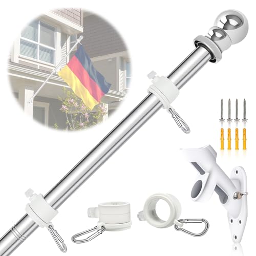 NQ Fahnenmast Stabil 1.5M (5FT),Fahnenmast aus Edelstahl mit Fahnenhalter für zu Hause Garten,Fahnenstange Set Wandhalterung Silber Flag Pole von NQ