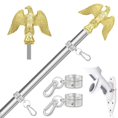 NQ Fahnenmast Stabil mit Adler 1.5M (5FT), Fahnenmast aus Edelstahl mit Fahnenhalter für zu Haus Garten, Fahnenmast mit Wandhalterung, Fahnenstange Hauswand, Flag Pole (Silber) von NQ