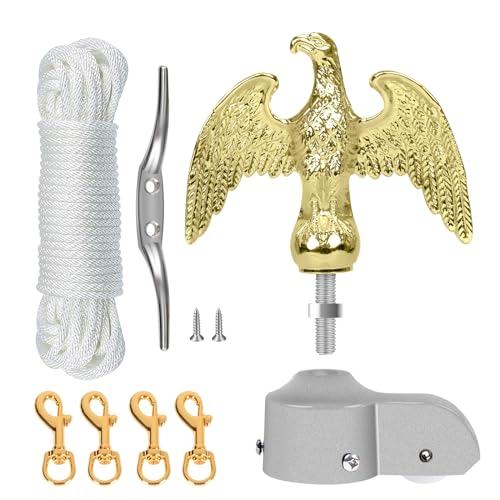 NQ Fahnenmast Zubehör Set mit Adler,Fahnenmast Reparaturset,Fahnenmast-Reparaturteile inkl.Adler,Seil,Karabiner, Klampe,Topper aus Aluminium mit Seilrolle von NQ