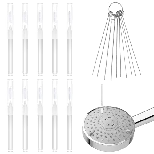 10 Stück Duschkopf Reiniger, mit 10 Stück Nadelpicks Anti-Verstopfung Duschkopf Reinigungsbürste Fugenreiniger Werkzeug für Kleine Löcher Lücken Düse Fensterschlitz Haushalt Badezimmer (Weiß) von NQEUEPN
