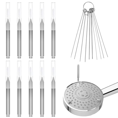 10 Stück Duschkopf Reiniger, mit 10stk Nadelpicks Anti-Verstopfung Duschkopf Reinigungsbürste Fugenreiniger Werkzeug für Kleine Löcher Lücken Fensterschlitz Haushalt Badezimmer (Grau) von NQEUEPN