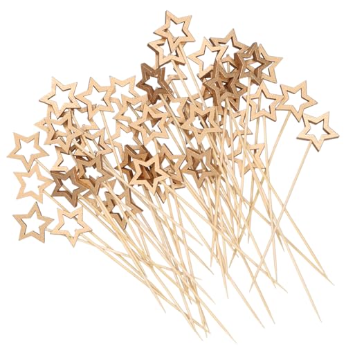 100stk Goldene Stern-Cocktailspieße, Zahnstocher aus Holz für Vorspeisen Hohle Lebensmittelspieße Weihnachtliche Dekorative Cupcake-Topper für Getränke Geburtstagsfeiertags-Partyzubehör von NQEUEPN