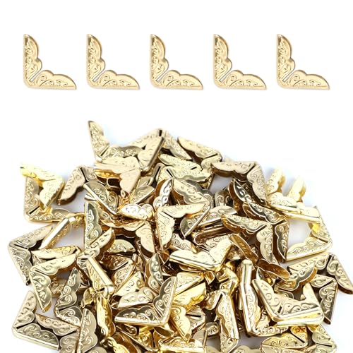 100stk Metall-Bucheckenschutz, Vintage Bucheckenabdeckungen Dekorativ Taschenbuchkantenschutz für Fotoalbum Notizbuch Sammelalbum Menü Aktenordner (Gold) von NQEUEPN