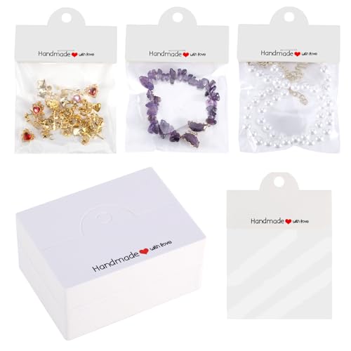 100stk Schmuckverpackungsbeutel, Schmuckpräsentationsbeutel Papier Kleine Unternehmen 100stk Transparenten Plastiktüten Armbänder Halsketten Verpackungspräsentationszubehör(Weiß) von NQEUEPN