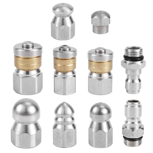 10st Kanalspüldüse mit 1/4" und 3/8" NPT Schnellverbindern, Edelstahl Spüldüse Hochdruckreiniger für Hochdruckreiniger Ablaufschlauch Spüldüse Sprühdüsenspitzen Set 5000 PSI von NQEUEPN