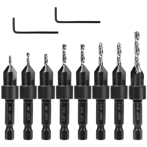 10st Senker Bohrer Set, Senkerbohrer für Holz mit Schraubenschlüsseln Countersink Drill Bit Set Einstellbare Tiefe für #4#6#8#10#12#14 Schrauben in Hartholz Kunststoffplatte 10st Senker Bohrer Set, Senkerbohrer für Holz mit Schraubenschlüsseln Countersink Drill Bit Set Einstellbare Tiefe für #4#6#8#10#12#14 Schrauben in Hartholz Kunststoffplatte von NQEUEPN