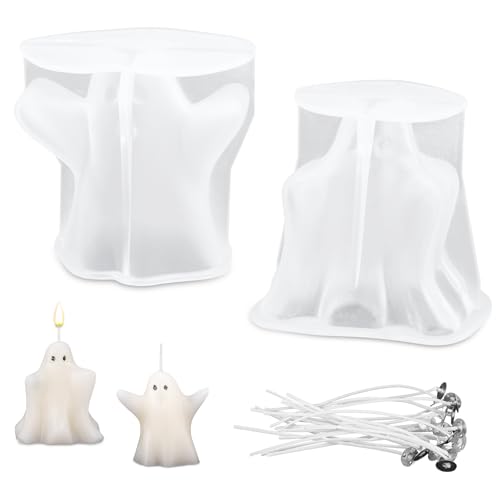 2 Eiswürfelform Silikon Halloween mit 20 Kerzendochten, Kerzenformen Silikon Weiße Geister-Formen Silikonformen für Kuchen Seife Süßigkeiten Schokolade für Handgefertigtes Kunsthandwerk 2 Eiswürfelform Silikon Halloween mit 20 Kerzendochten, Kerzenformen Silikon Weiße Geister-Formen Silikonformen für Kuchen Seife Süßigkeiten Schokolade für Handgefertigtes Kunsthandwerk von NQEUEPN