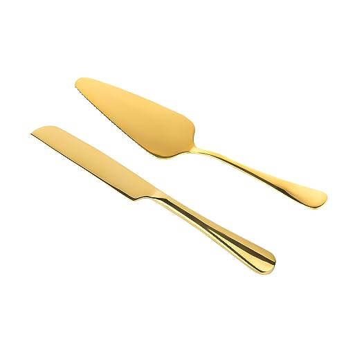 2 Stk Hochzeitstorte Messer Set, Edelstahl Kuchenschneide-Set Hochzeitstortenmesser und Servierset Kuchenschneider-Set für Hochzeit Geburtstag Feier (Gold) von NQEUEPN