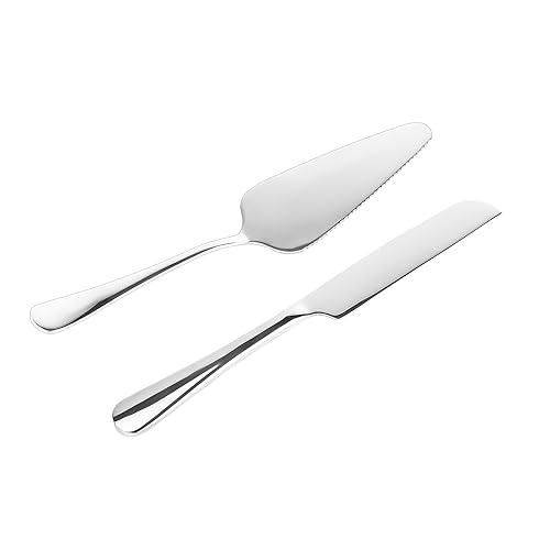 2 Stück Hochzeitstorte Messer Set, Edelstahl Kuchenschneide-Set Kuchenschneider-Set für Hochzeit Geburtstag Feier (Silber) von NQEUEPN