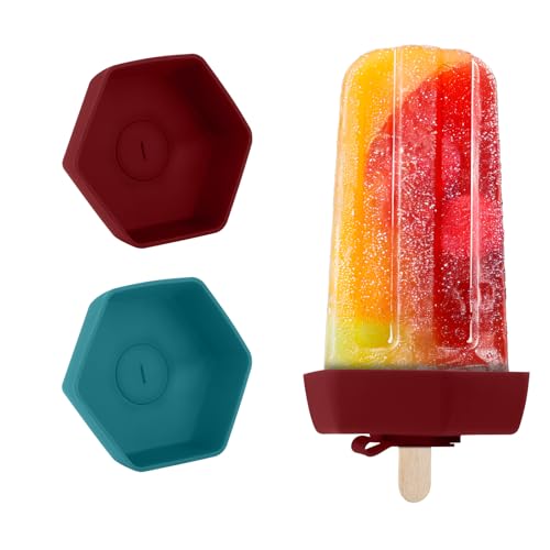 2 Stück Tropffreier Eis am Stiel-Halter, Silikon-Eis am Stiel-Halter für Kinder mit Bodenstopfen Eis am Stiel-Halter Gefrieren Nicht Waschbare Eistüte für Kinder Baby (Rot, Blau) von NQEUEPN