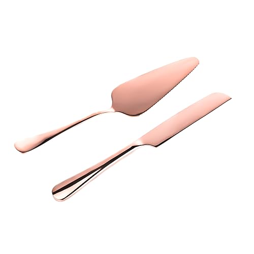 2-Teiliges Hochzeitstorte Messer Set, Edelstahl Kuchenschneide-Set Kuchenschneider-Set Hochzeitstortenmesser und Servierset für Party Geburtstag Feier (Roségold) von NQEUEPN