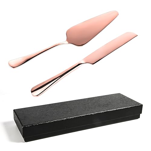 2-Teiliges Hochzeitstorte Messer Set, Edelstahl Kuchenschneide-Set mit Schwarzer Box Tortenheber für Hochzeitstorte für Hochzeit Geburtstag Feier (Roségold) von NQEUEPN