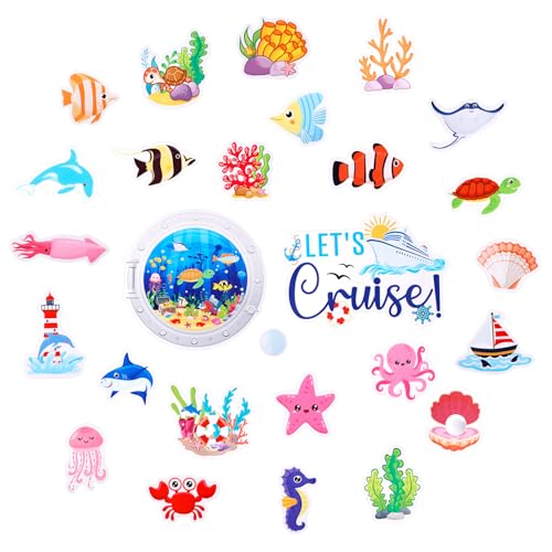 27 stück Magnetische Türdekoration Cruise, Lustige Kühlschrankmagnete Meerestier-Magnete Gummi-Magnet Hai Qualle Krabbe Niedliche Lustige Tier-Kühlschrankmagnete für Carnival Cruise Kühlschranktür von NQEUEPN