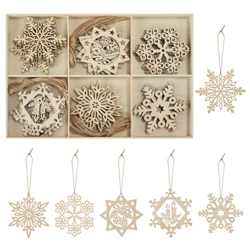 30st Holz Schneeflocken, 8cm DIY Weihnachtsschmuck Hölzerne Schneeflockenform Christbaumschmuck Unvollendete Leere Dekoration für Weihnachtsfeier im Innen und Außenbereich von NQEUEPN