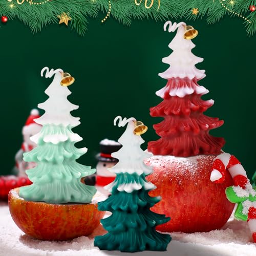 3stk Kerze in Weihnachtsbaumform mit Glocke, Weihnachtliche Kerze Weihnachtliche Duftkerze für Entspannung Party Urlaub Neujahr Geschenk Dekoration (Rot, Grasgrün, Grün) von NQEUEPN