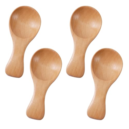 4 Kleine Holzlöffel, Holzlöffel Mini-Gewürzlöffel Winzige Löffel Servierutensilien aus Holz für Soßen Salz Zucker Gewürze Dips Honig Kaffee Senf Kochen von NQEUEPN