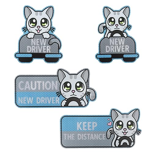 4 Stück Automagnet Aufkleber für Neue Fahrer, Wiederverwendbar New Driver Fahranfänger Magnetschild Neuer Fahrer Schild Keep The Distance Anfänger Schild Automagnet (Süße Katze) von NQEUEPN