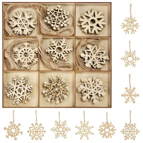 45st Holz Schneeflocken, 5cm DIY Weihnachtsschmuck Hölzerne Schneeflockenform Christbaumschmuck Unvollendete Leere Dekoration für Weihnachtsfeier im Innen und Außenbereich von NQEUEPN